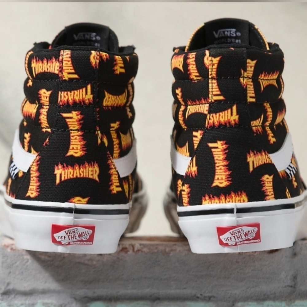 Vans Thrasher Skate Sk8 Hi Men Logo Flame Black new Popcush Pro  092025 - Picture 5 of 8